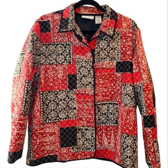 Alfred Dunner Tops - Alfred Dunner Silk Patchwork Button Front Blouse Jacket